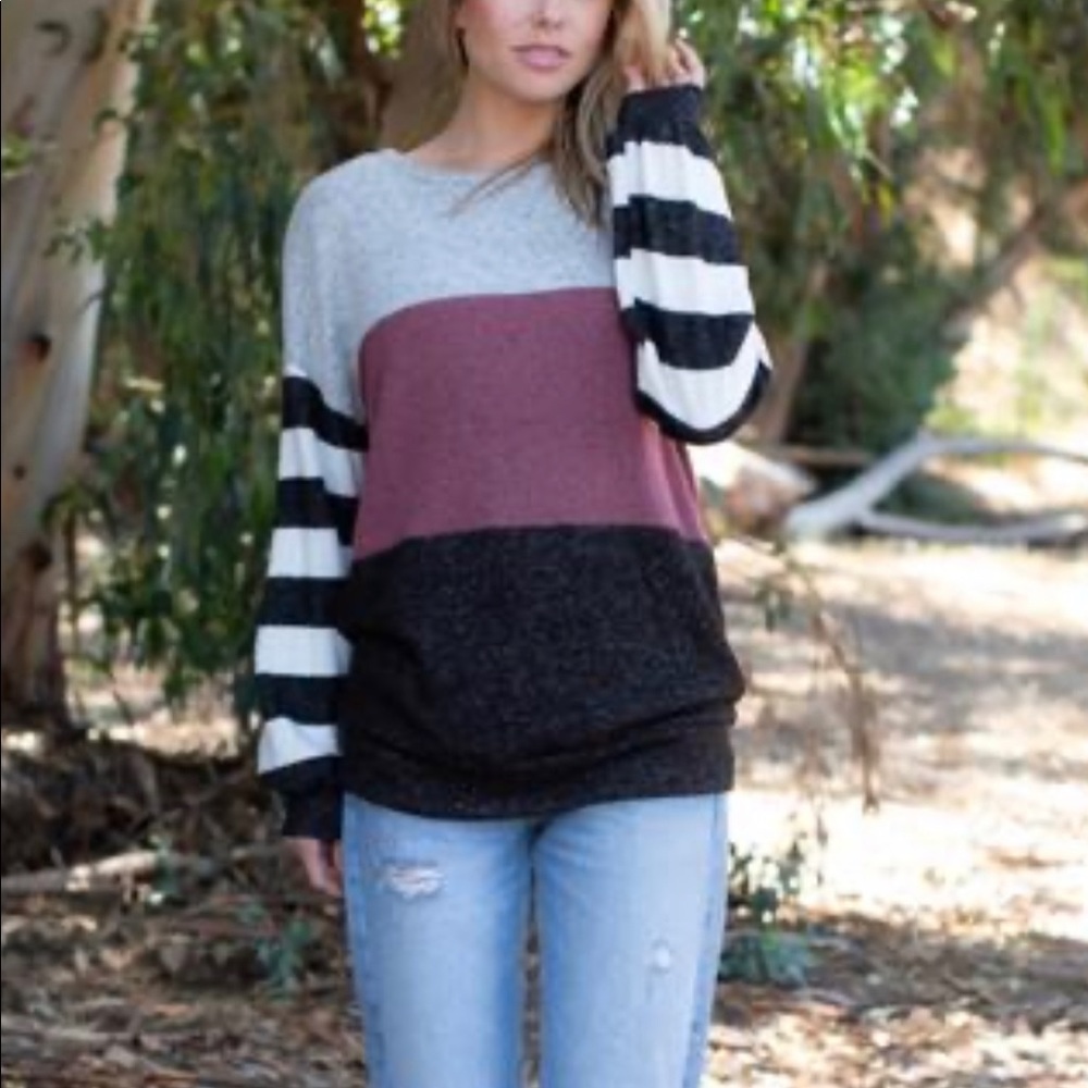 long sleeve colorblock sweater knit plus size